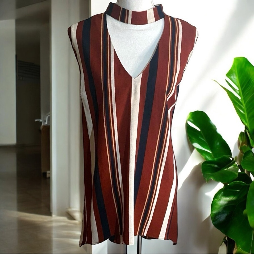 AX Paris Curve European Striped Sleeveless Hi-Low Hem Tunic‎